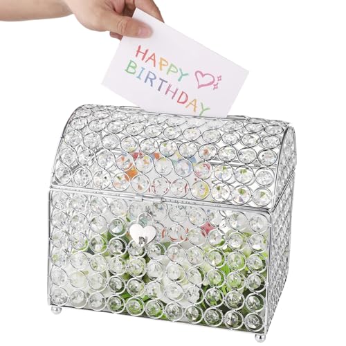 Kristall Hochzeitskartenbox, Glashalter mit Herzschloss, Dekorative Schatztruhe, Hochzeit Spardose, Kristall Perlen Karte Empfangsbox für Geburtstage, Abschlussfeiern Kristall Hochzeitskartenbox, Glashalter mit Herzschloss, Dekorative Schatztruhe, Hochzeit Spardose, Kristall Perlen Karte Empfangsbox für Geburtstage, Abschlussfeiern von COSYOO