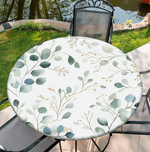 COTAIL Runde Tischdecke mit elastischem Rand, wasserdichte Tischdecke für Abendessen, Outdoor, Picknick, 111,8 cm, Blätter von COTAIL