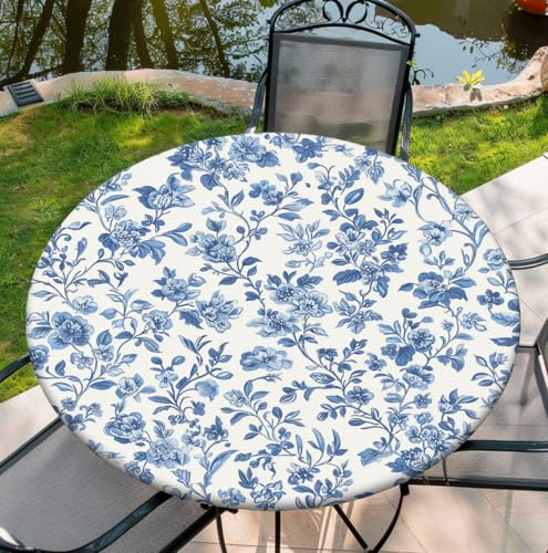 COTAIL Runde Tischdecke mit elastischem Rand, wasserdichte Tischdecke für Abendessen, Outdoor, Picknick, 121,9 cm, blaue und weiße Blume COTAIL Runde Tischdecke mit elastischem Rand, wasserdichte Tischdecke für Abendessen, Outdoor, Picknick, 121,9 cm, blaue und weiße Blume von COTAIL