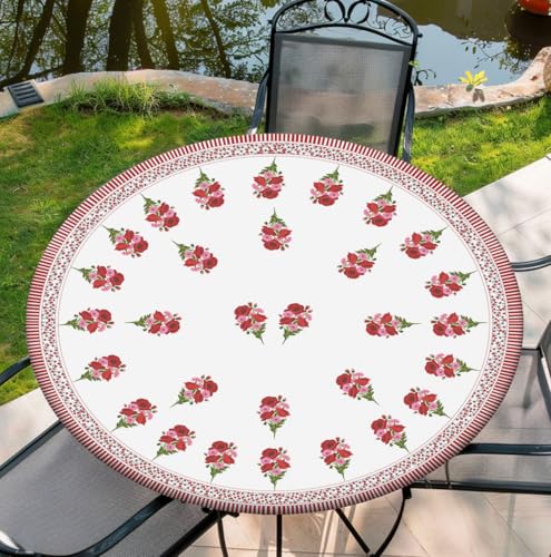 COTAIL Runde Tischdecke mit elastischem Rand, wasserdichte Tischdecke für Abendessen, Outdoor, Picknick, 132 cm, rote Blume COTAIL Runde Tischdecke mit elastischem Rand, wasserdichte Tischdecke für Abendessen, Outdoor, Picknick, 132 cm, rote Blume von COTAIL