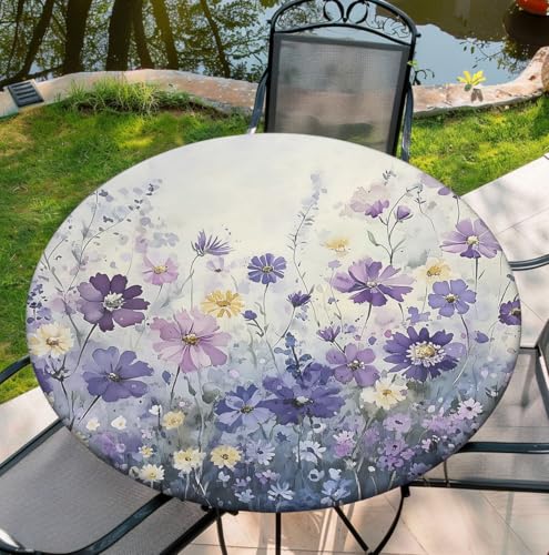 COTAIL Runde Tischdecke mit elastischem Rand, wasserdichte Tischdecke für Abendessen, Outdoor, Picknick, 152,4 cm, lila Blume COTAIL Runde Tischdecke mit elastischem Rand, wasserdichte Tischdecke für Abendessen, Outdoor, Picknick, 152,4 cm, lila Blume von COTAIL