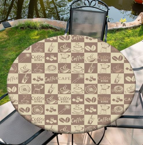 COTAIL Runde Tischdecke mit elastischem Rand, wasserdichte Tischdecke für Abendessen, Outdoor, Picknick, 91,4 cm, Kaffeebraun von COTAIL