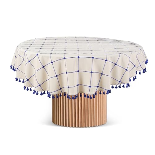 COTTONIVA Tischdecke - 100% Baumwolle, 140 cm rund, Weich, Strapazierfähig und Pflegeleicht, Ideal für Abendessen, Partys und den täglichen Gebrauch - Hochwertige Baumwolle-Tischdecke Crème Blau COTTONIVA Tischdecke - 100% Baumwolle, 140 cm rund, Weich, Strapazierfähig und Pflegeleicht, Ideal für Abendessen, Partys und den täglichen Gebrauch - Hochwertige Baumwolle-Tischdecke Crème Blau von COTTONIVA