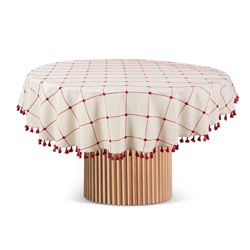 COTTONIVA Tischdecke - 100% Baumwolle, 140 cm rund, Weich, Strapazierfähig und Pflegeleicht - Perfekt für Familienessen, Festlichkeiten und den Alltag - Hochwertige Baumwolle-Tischdecke Crème Rot COTTONIVA Tischdecke - 100% Baumwolle, 140 cm rund, Weich, Strapazierfähig und Pflegeleicht - Perfekt für Familienessen, Festlichkeiten und den Alltag - Hochwertige Baumwolle-Tischdecke Crème Rot von COTTONIVA