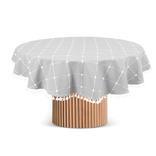 COTTONIVA Tischdecke - 100% Baumwolle, 140 cm rund, weiche und strapazierfähige Tischdecke, ideal für Dinnerpartys, besondere Anlässe und den täglichen Gebrauch - Hochwertige Tischdecke Hellgrau von COTTONIVA