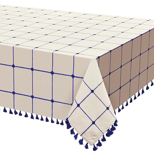 COTTONIVA Tischdecke - 100% Baumwolle, 140x220 cm, Weich, Strapazierfähig und Pflegeleicht, Ideal für Esszimmer, Feiern und den Alltag - Hochwertige Baumwolle-Tischdecke Crème Blau COTTONIVA Tischdecke - 100% Baumwolle, 140x220 cm, Weich, Strapazierfähig und Pflegeleicht, Ideal für Esszimmer, Feiern und den Alltag - Hochwertige Baumwolle-Tischdecke Crème Blau von COTTONIVA