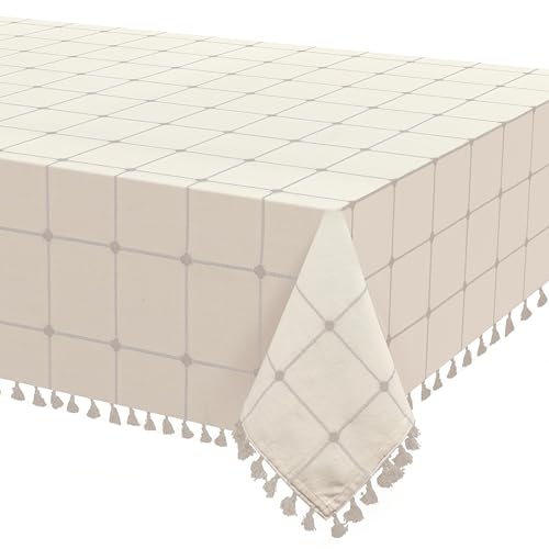 COTTONIVA Tischdecke - 100% Baumwolle, 140x220 cm, Weich, Strapazierfähig und Pflegeleicht - Perfekt für Familienessen, Festlichkeiten und den Alltag - Hochwertige Baumwolle-Tischdecke Crème von COTTONIVA