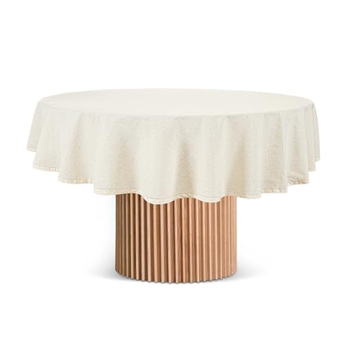COTTONIVA Tischdecke mit Saumstich - Rund 152 cm - 70% Baumwolle, 30% Leinen - Hochwertig, Strapazierfähig und Elegant - Perfekt für Esszimmer, Partys und Festliche Anlässe, Flachs-Tischdecke COTTONIVA Tischdecke mit Saumstich - Rund 152 cm - 70% Baumwolle, 30% Leinen - Hochwertig, Strapazierfähig und Elegant - Perfekt für Esszimmer, Partys und Festliche Anlässe, Flachs-Tischdecke von COTTONIVA
