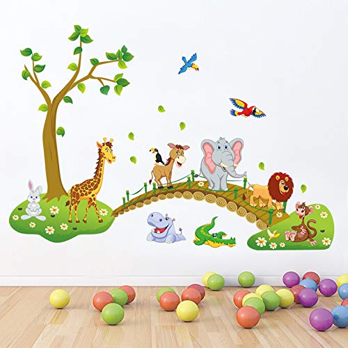 COVPAW® Wandtattoo Kinderzimmer Dschungel Tiere Baum Wandsticker Elefant Giraffe Löwe Wandaufkleber Babyzimmer Schlafzimmer Wanddeko von COVPAW