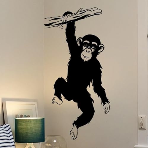 COVPAW® Wandtattoo Schimpanse Schwingend Ast Affen Schaukel 67 x 44 cm Schwarz Wandaufkleber Wandsticker Wohnzimmer Kinderzimmer Schlafzimmer Dekoration Zu Hause Büro Kindergarten usw. (Schimpansen) von COVPAW