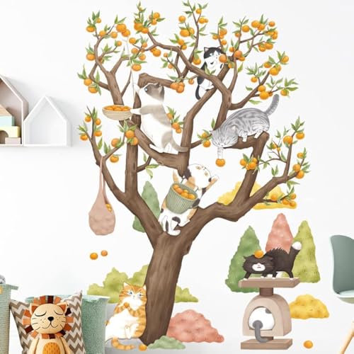 COVPAW® Wandtattoo Wandaufkleber Clementine Mandarine Baum Katze Wandsticker Wandbild Bilder Wohnzimmer Schlafzimmer Deco Kind Jungen Kinderzimmer Babyzimmer von COVPAW