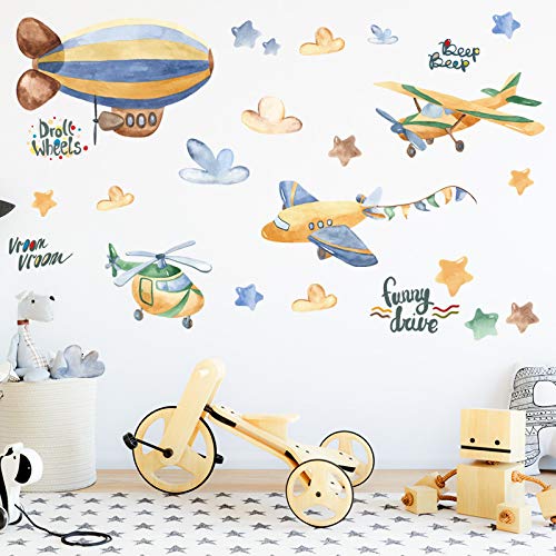 COVPAW® Wandtattoo Wandaufkleber Heißluftballon Flugzeug SKizze Baby Wandsticker Wandbild Bilder Babyzimmer Schlafzimmer Spielraum Deco Kind Jungen Mädchen von COVPAW