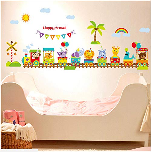 COVPAW® Wandtattoo Wandaufkleber Tiere in Zug Eisenbahn Regenbogen Baby Wandsticker Wandbild Bilder Babyzimmer Schlafzimmer Spielraum Deco Kind Jungen Mädchen (C) von COVPAW