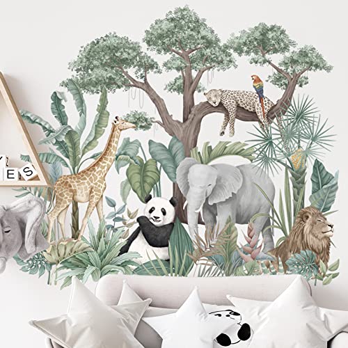 COVPAW® Wandtattoo Wandaufkleber Urwald Tier Wald Elefant Panda Giraffe Wandsticker Wandbild Bilder Wohnzimmer Schlafzimmer Deco von COVPAW