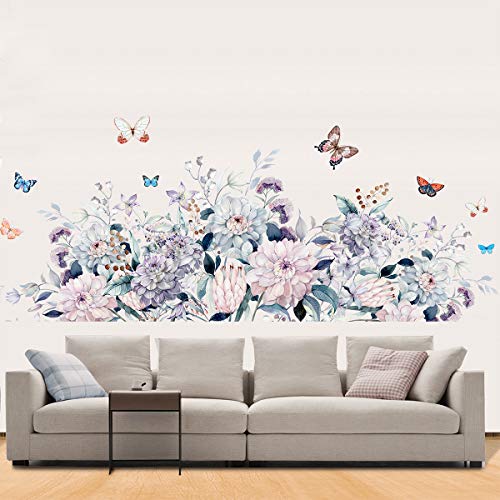 COVPAW® Wandtattoo Wandaufkleber XXL Gemalte Pfingstrose Lila Rosa Blumen Wandsticker Wandbild Bilder Wohnzimmer Schlafzimmer Deco von COVPAW