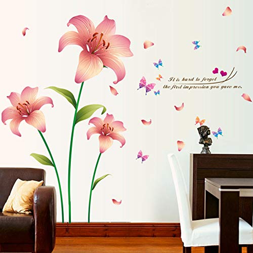 COVPAW® Wandtattoo Wandaufkleber XXL Lilie Rosa Blumen Wandsticker Wandbild Bilder Wohnzimmer Schlafzimmer Deco von COVPAW