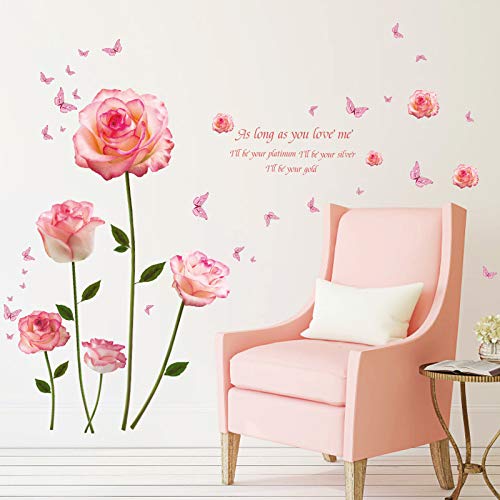 COVPAW® Wandtattoo Wandaufkleber XXL Rose Rosa Champagner Zweifarbig Blumen Wandsticker Wandbild Bilder Wohnzimmer Schlafzimmer Deco von COVPAW
