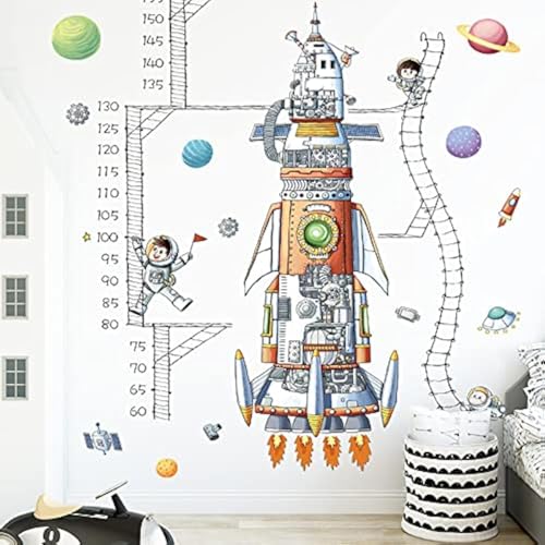 COVPAW® XXL Wandsticker Wandtattoo Kinderzimmer Kinder Höhe Messlatte Maßband Rakete Astronaut Wandaufkleber Wall Sticker Kinder Kind Junge Mädchen Baby Babyzimmer von COVPAW