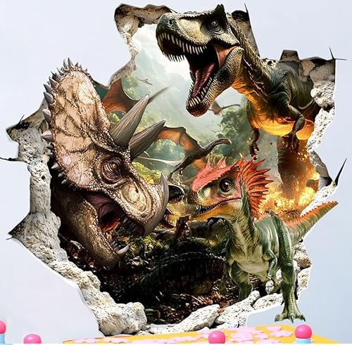 COVPAW 3D Wandtattoo Dinosaurier T-Rex 57 x 25 cm, Selbstklebend PVC-Wandaufkleber für Kinderzimmer und Wohnzimmer Wandbild Wandaufkleber Wandsticker Tyrannosaurus Rex‌ Urwälder (DinoKrieg) von COVPAW