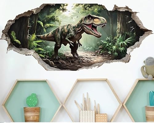 COVPAW 3D Wandtattoo Dinosaurier T-Rex 57 x 25 cm, Selbstklebend PVC-Wandaufkleber für Kinderzimmer und Wohnzimmer Wandbild Wandaufkleber Wandsticker Tyrannosaurus Rex‌ Urwälder (T-Rex) von COVPAW