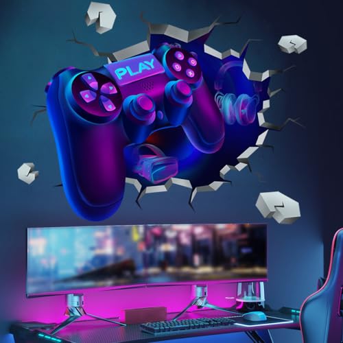 COVPAW Wandtattoo 3D Gamer Wandaufkleber Kinderzimmer Jungen Bunte Gamer Poster Gaming Wandbild für Schlafzimmer Junge Teenager Videospiel Wandstikcer für Jugendzimmer Deko Geschenk (Gamepad) von COVPAW