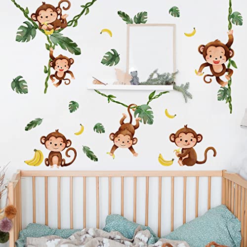 COVPAW Wandtattoo Affen Dschungel Papagei Schaukel Reben Wandaufkleber Affen Baum Zweige Blätter Wandsticker Kinderzimmer Babyzimmer Schlafzimmer Wanddeko (Affen Spielen) von COVPAW