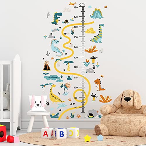 COVPAW Wandtattoo Kinderzimmer Dinosaurier Messlatte Wandaufkleber Kids Dino Wachstum Diagramm Wandtattoo Mess Baum Wandsticker Körpergrösse Messen Wandsticker von COVPAW