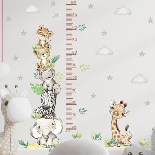 COVPAW Wandtattoo Messlatte Tierturm Babyzimmer Wandaufkleber Kinderzimmer Elefant Giraffe Zebras Löwen Grass Wolke Sterne Wachstum Diagramm Mess Baum Wandsticker Körpergrösse Messen Wandsticker von COVPAW