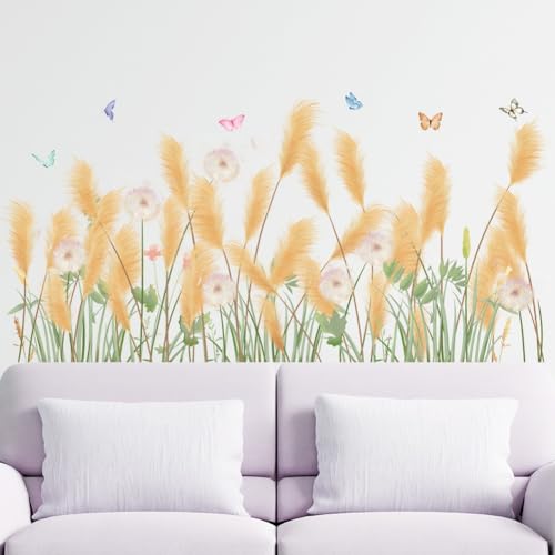 COVPAW Wandtattoo Schilfrohr Wandaufkleber Löwenzahn Schmetterling Natur Wandsticker Kinderzimmer Wohnzimmer Schlafzimmer Flur Wanddeko (SCHILFROHR) von COVPAW