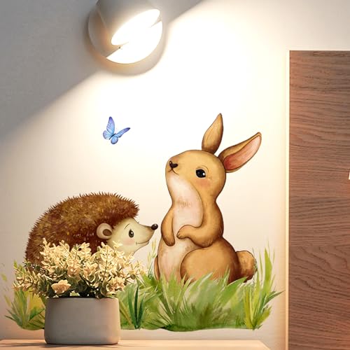 COVPAW Wandtattoo Wandaufkleber Kinderzimmer Kaninchen und Igel Wandsticker Wanddeko Babyzimmer Kindergarten Jungezimmer Mädchenzimmer (Kaninchen und Igel) von COVPAW