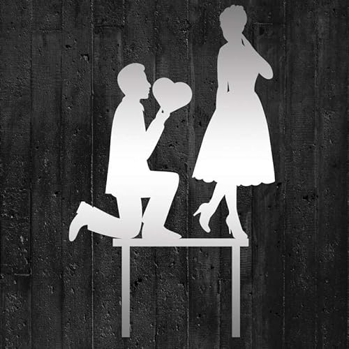 Cake Company Acryl Cake Topper "Brautpaar Antrag mit Herz" | Hochzeit Tortendekoration für besondere Momente I Tortenfigur aus hochwertigem Acryl spiegelnd | Größe: 14 x 12 cm, Stärke 3 mm von Cake Company