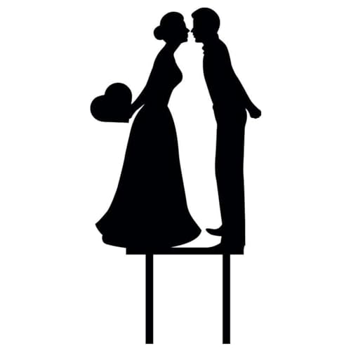 Cake Company Acryl Cake Topper "Brautpaar küssend mit Herz" | Hochzeit Tortendekoration für besondere Momente I Tortenfigur aus hochwertigem Acryl schwarz | Größe: 15 x 10 cm, Stärke 3 mm von Cake Company