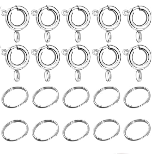 COYUN 20 Stück Silber Kettenverschluss Federverschlüsse, Kettenverschluss Silber, Federring Verschluss, Federschnalle mit Offenen Biegeringe für Armbänder Halskette Verlängerungskette von COYUN