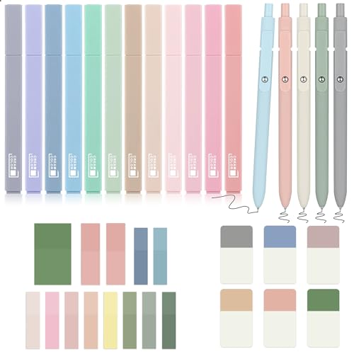 COZCLAM 17 Textmarker Pastell Set, 12 Stifte Aesthetic No-Bleed Bible Highlighter, 5 Schwarze Fineliner-Stiften und Haftnotizen, Pastell Textmarker Bibel Zubehör für Journal, Bibel, Büro, Schulbedarf von COZCLAM