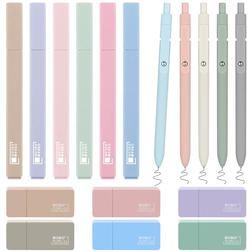 COZCLAM 17 Textmarker Pastell Set, 6 Stifte Aesthetic No-Bleed Marker Stifte, 5 Schwarze Gelstiften und 6 Korrekturroller, Schulsachen Aesthetic Schule Bibel Zubehör für Journal, Bibel, Büro von COZCLAM