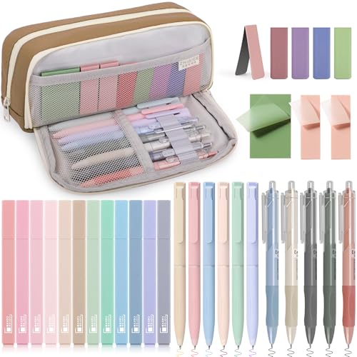 COZCLAM 32pcs Schulsachen Aesthetic mit Braun Mäppchen, 12 Textmarker Pastell, 6 Farbstifte, 5 Schwarze Stifte, 5 Magnetische Lesezeichen und 3 Haftnotizen, Aesthetic School Clean Girl Schule Zubehör COZCLAM 32pcs Schulsachen Aesthetic mit Braun Mäppchen, 12 Textmarker Pastell, 6 Farbstifte, 5 Schwarze Stifte, 5 Magnetische Lesezeichen und 3 Haftnotizen, Aesthetic School Clean Girl Schule Zubehör von COZCLAM