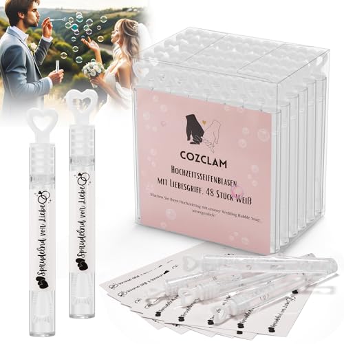 COZCLAM Gel Seifenblasen Hochzeit 48 Stück mit Segensaufklebern, Hochzeitsseifenblasen mit Herzgriff, Hochzeit Seifenblasen Befüllt und sofort einsatzbereit, Geburtstag, Goldene Hochzeit, Hochzeit COZCLAM Gel Seifenblasen Hochzeit 48 Stück mit Segensaufklebern, Hochzeitsseifenblasen mit Herzgriff, Hochzeit Seifenblasen Befüllt und sofort einsatzbereit, Geburtstag, Goldene Hochzeit, Hochzeit von COZCLAM