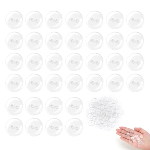 COZERI 50 Transparent Knöpfe 15mm, Wendbar, 2 Löcher zum Annähen, Ideal für Kleidung, Handwerk, DIY, Wäscheknöpfe, Hochwertige Transparent Knöpfe von COZERI