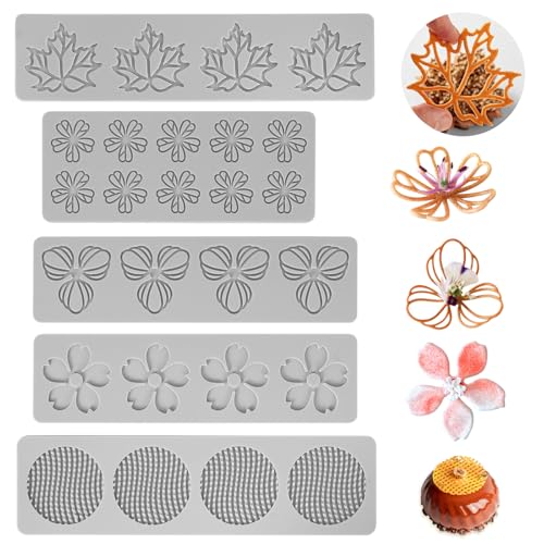 COZHYESS 5 Teilige Pralinen Bonbon-Fondant-Formen, 3D-Blumen, Blätter, Silikonform Blumen, zum Backen von Kunstharzseife, Süßigkeiten, Kuchendekoration, für Geburtstags- und Feiertagsdesserts COZHYESS 5 Teilige Pralinen Bonbon-Fondant-Formen, 3D-Blumen, Blätter, Silikonform Blumen, zum Backen von Kunstharzseife, Süßigkeiten, Kuchendekoration, für Geburtstags- und Feiertagsdesserts von COZHYESS