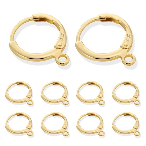 10 Stück 14 Karat vergoldete Ohrringhaken, rund, klein, Gold, Kreolen, Huggie-Ohrbügel, 925er Sterlingsilber, Ohrringe, 14 x 2 mm, Gold, kleine Huggie-Creolen für baumelnde Ohrringe von COZLANE