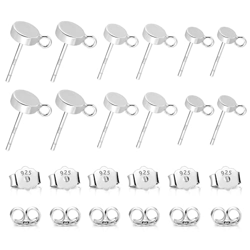 12 flache Ohrstecker aus Sterlingsilber mit Ohrringhaken, 3/4/5 mm Ohrstecker mit Schlaufe, hypoallergen, 925er-Sterlingsilber, Ohrstecker, Schmetterlings-Verschlüsse, Schmuckherstellungs-Set von COZLANE