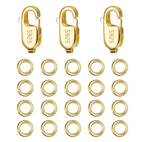 Goldfarbene Karabinerverschlüsse zur Schmuckherstellung, 10 mm, italienische rechteckige Triggerverschlüsse mit offenen Biegeringen, Set mit kleinen Halsketten, Armbandverbindern, Goldverschluss Goldfarbene Karabinerverschlüsse zur Schmuckherstellung, 10 mm, italienische rechteckige Triggerverschlüsse mit offenen Biegeringen, Set mit kleinen Halsketten, Armbandverbindern, Goldverschluss von COZLANE