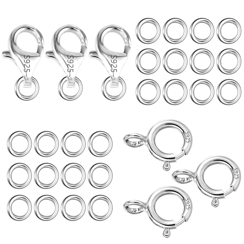 Karabinerverschlüsse, 925er-Sterlingsilber, Karabinerverschlüsse, Verbindungsverschlüsse und Federverschlüsse mit offenen Binderingen für Halsketten, Armbänder, DIY-Schmuck, 26 Stück von COZLANE