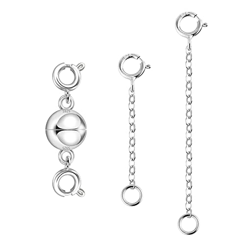 Silber-Halskettenverlängerung, 925er-Sterlingsilber, magnetische Halskettenverschlüsse und Verschlüsse, silberne Doppel-Magnetverschlüsse, Verlängerungsketten für Schmuckherstellung Silber-Halskettenverlängerung, 925er-Sterlingsilber, magnetische Halskettenverschlüsse und Verschlüsse, silberne Doppel-Magnetverschlüsse, Verlängerungsketten für Schmuckherstellung von COZLANE