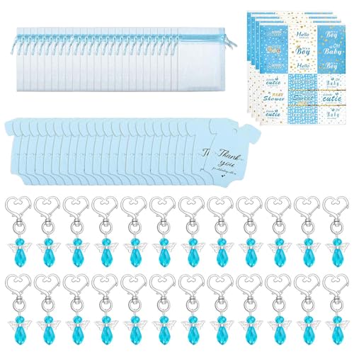 CPAOWEHF 24 Stück Engelskristall-Schlüsselanhänger und Organzas-Taschen mit Kordelzug mit Dankeskarten für Babypartys und Partyzubehör CPAOWEHF 24 Stück Engelskristall-Schlüsselanhänger und Organzas-Taschen mit Kordelzug mit Dankeskarten für Babypartys und Partyzubehör von CPAOWEHF