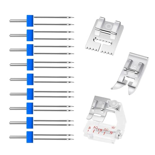 CPAOWEHF 9pcs Twin Nadel Und 3 Nähprärte Füße Hausnähte Nadel 2/90 3/90 4/90 Für Haushaltsnähmaschinen von CPAOWEHF