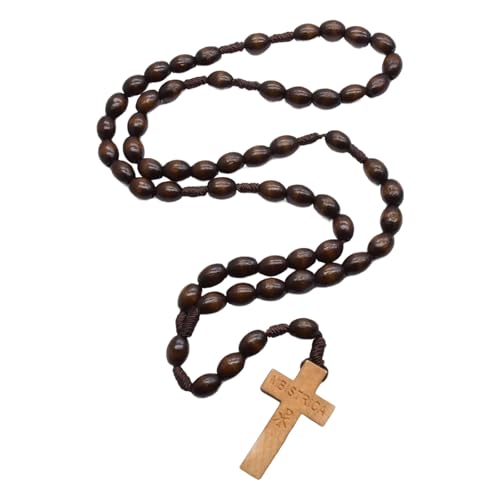 CPAOWEHF Holzperlen Rosenkranz Mit Natürlichen Perlen Und Kreuzen Anhänger Für Gebetsmeditationen Elegante Holzkörner Rosenkranzperlen von CPAOWEHF
