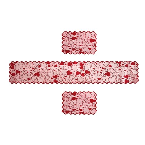 CPAOWEHF Lace Heart Love Valentinstag Tisch Läufer Jubiläum Hochzeit Küche Esstisch Matten Home Party Dekoration Tischdecke von CPAOWEHF