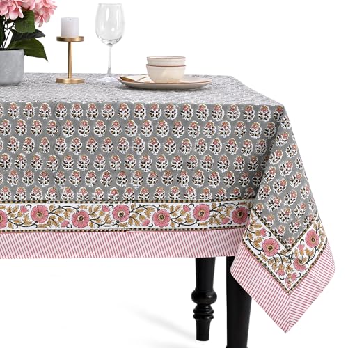 CPC Tischdecke, 100 % Baumwolle, rechteckig, indischer Blockdruck, für Hochzeiten, Frühling/Sommer, Grillen, 183 x 403 cm, Grau von CPC COTTON PRINT CLUB
