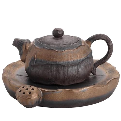 CPDDNGZMKK Teetassen-Sets Puer Teetassen-Set Yixing-Ton Wasserkocher Bar Vergoldetes Eisen Glasur Lotus-Dufttopf Teekanne Ton Kaffeegeschirr Teegeschirr Reise-Teeset von CPDDNGZMKK